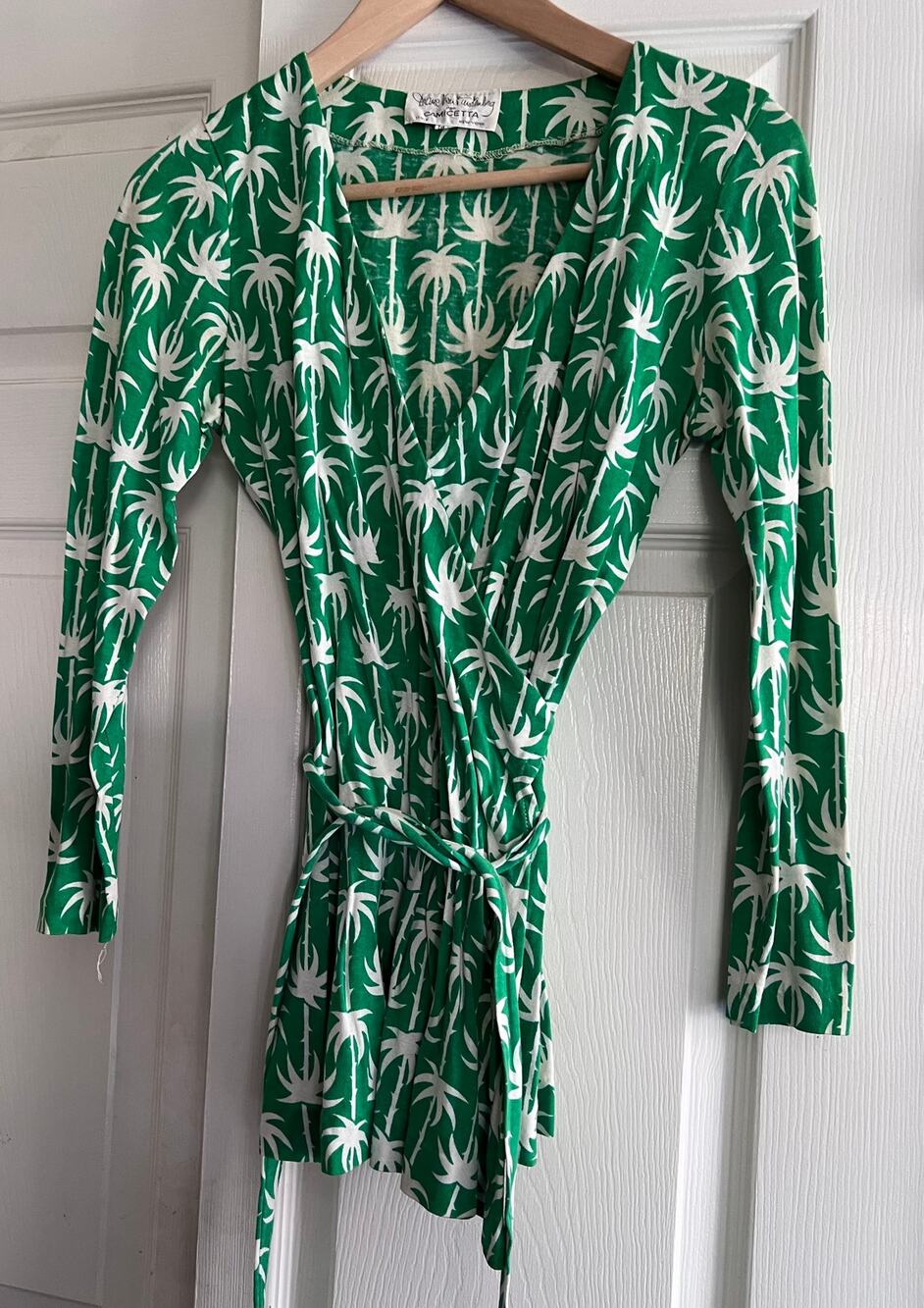 VTG 1970s Diane von Furstenberg for Camicetta Green Palm Tree Wrap Sz 8 (US2-4)